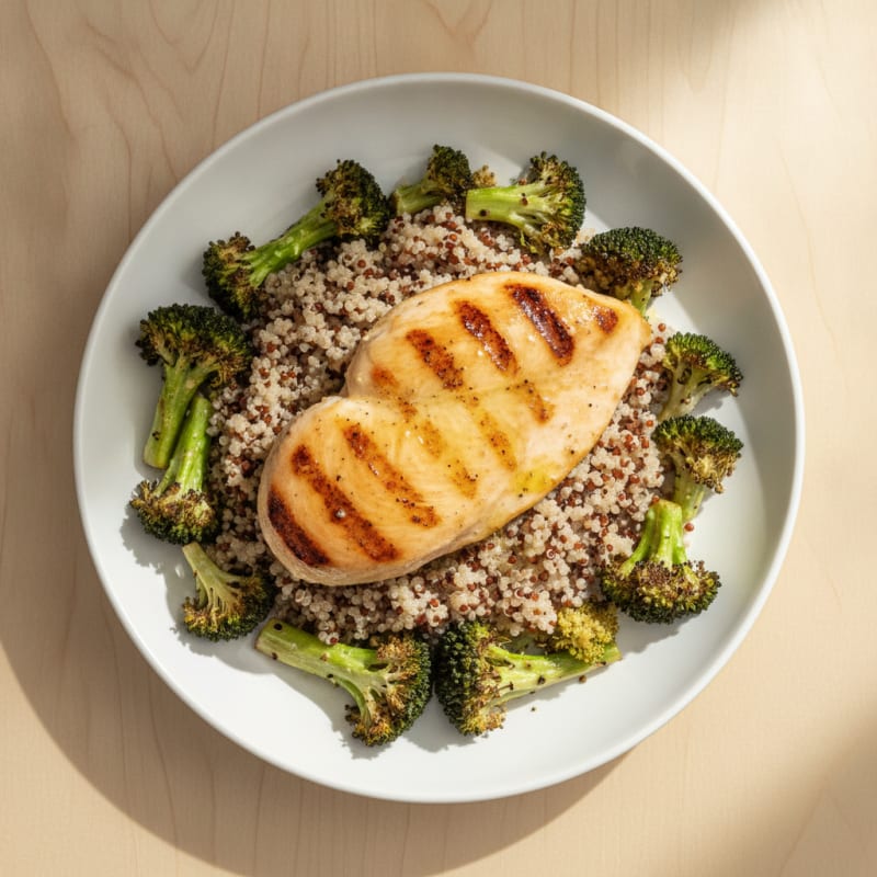 Grilled Chicken Breast with Quinoa and Roasted Broccoli