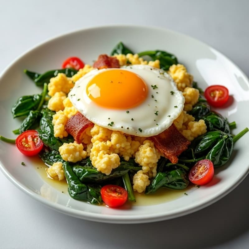 Cottage Cheese Scramble with Spinach and Turkey Bacon