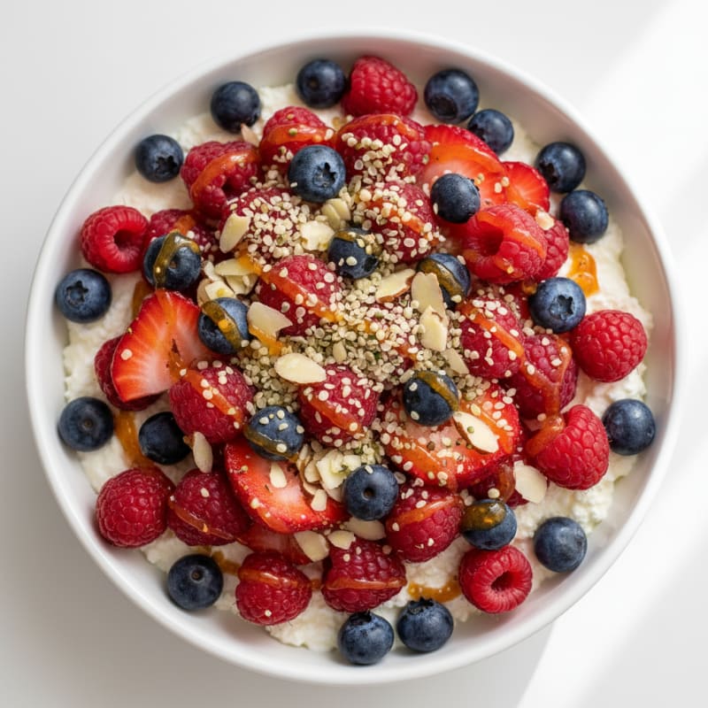 Cottage Cheese and Greek Yogurt Protein Bowl with Mixed Berries