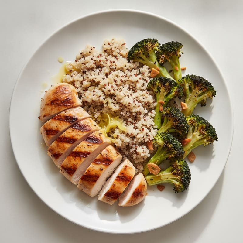 Grilled Chicken Breast with Quinoa and Roasted Broccoli