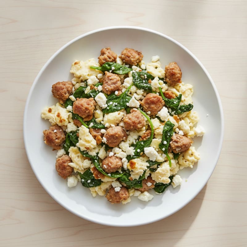 Egg White and Turkey Sausage Scramble with Spinach and Feta