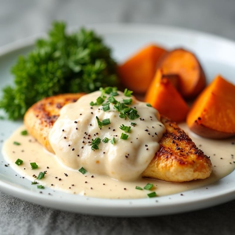 Creamy Coconut Chicken with Roasted Sweet Potatoes