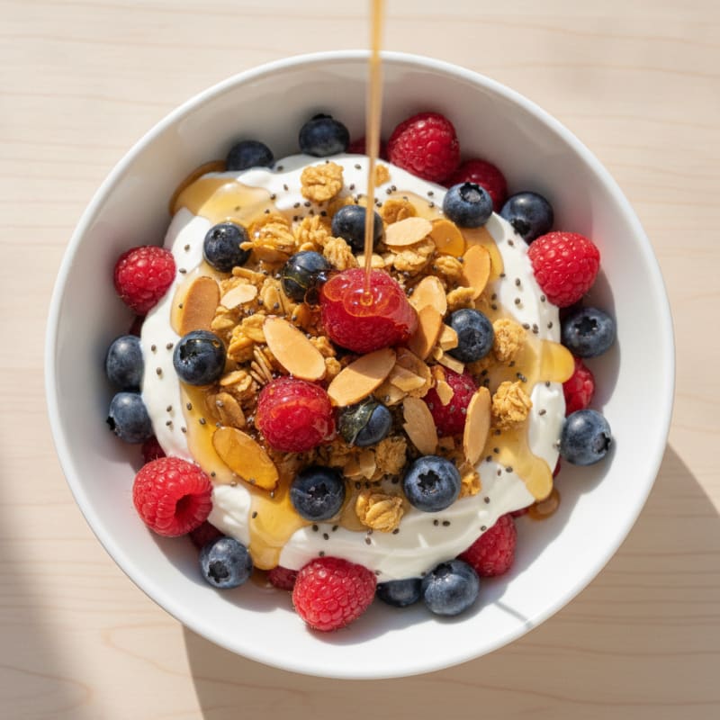 Greek Yogurt Parfait with Mixed Berries and Almond Crunch