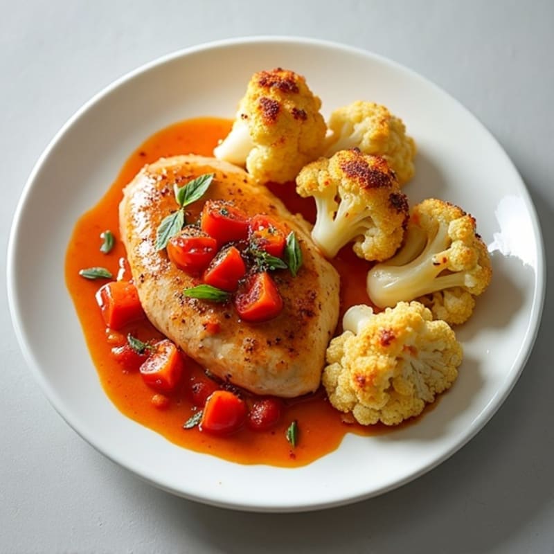 Creamy Tomato Spiced Chicken with Roasted Cauliflower
