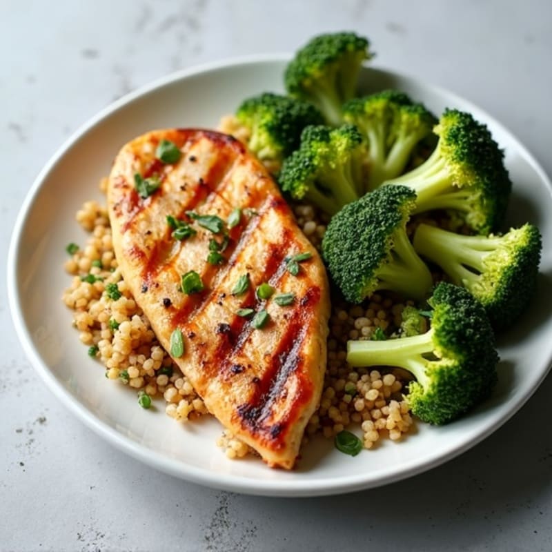 Grilled Chicken Breast with Quinoa and Roasted Broccoli