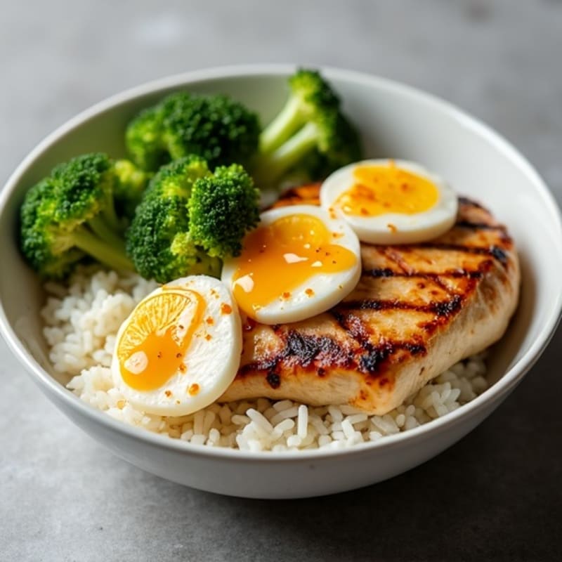 Grilled Chicken and Rice Bowl with Steamed Broccoli