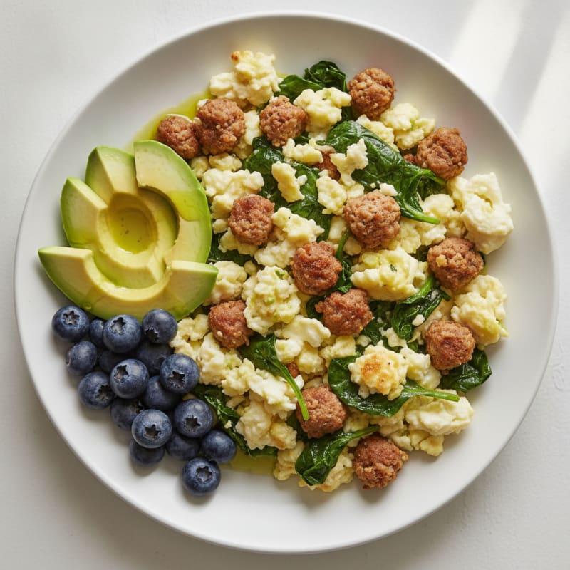 Egg White Scramble with Turkey Sausage and Spinach