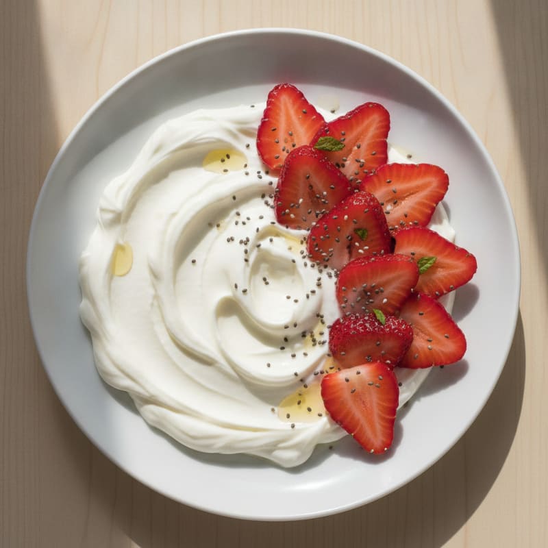 Vanilla Protein Yogurt with Sliced Strawberries