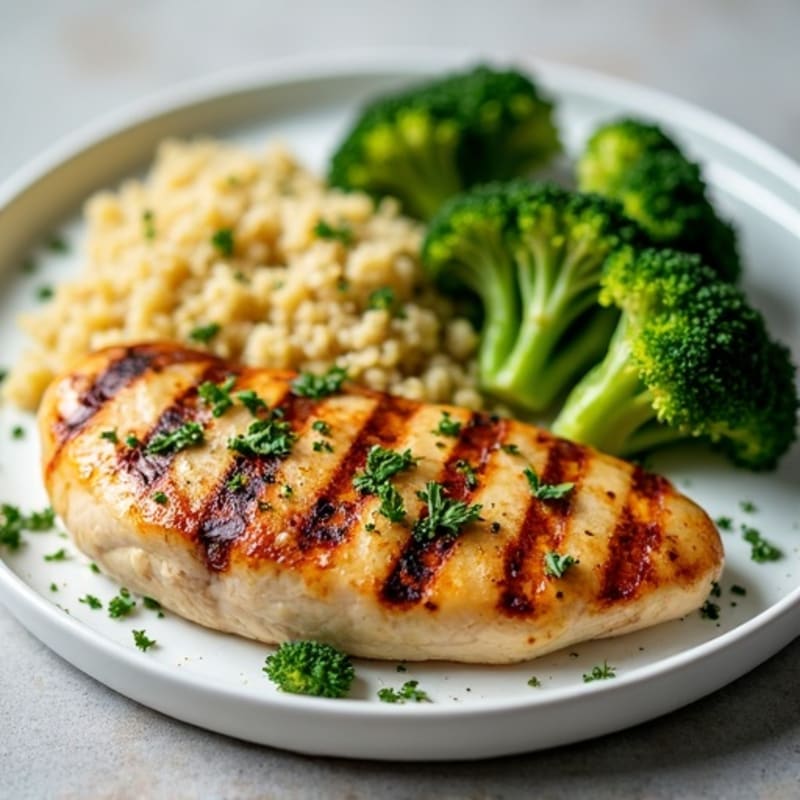 Grilled Lemon Herb Chicken Breast with Quinoa and Roasted Broccoli