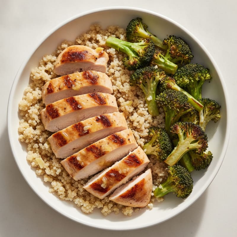 Grilled Chicken Breast with Quinoa and Roasted Broccoli