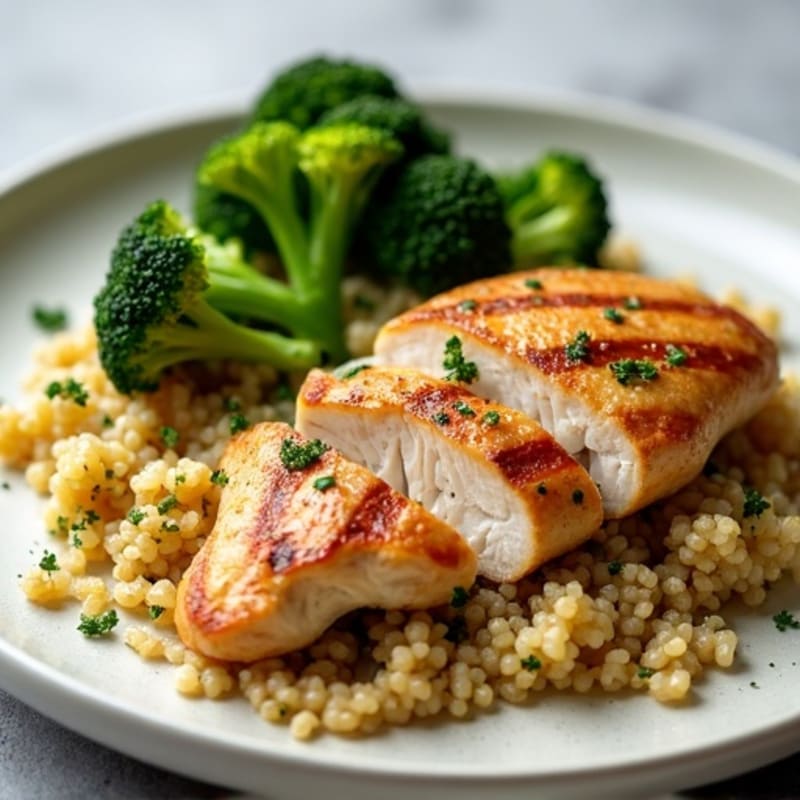 Grilled Chicken Breast with Quinoa and Roasted Broccoli