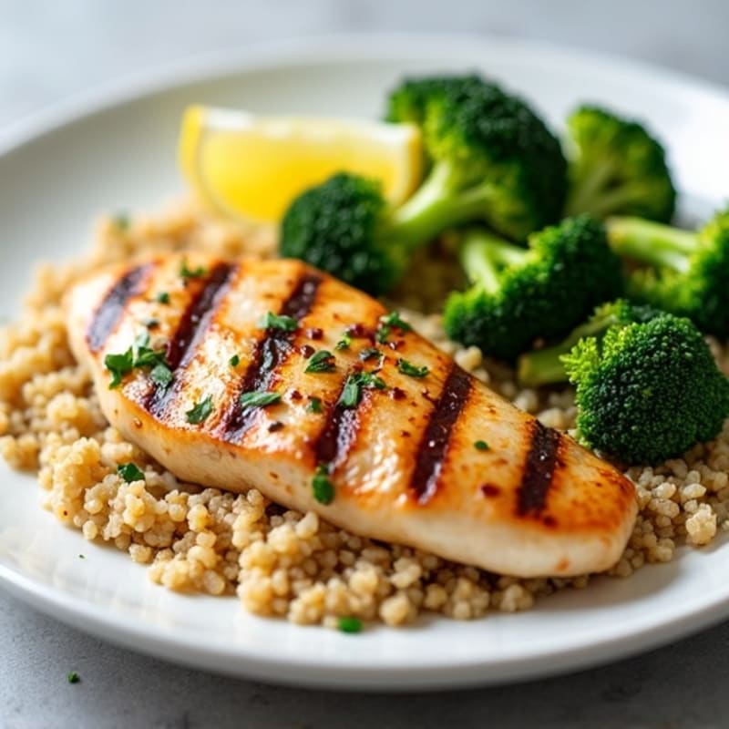 Grilled Chicken Breast with Quinoa and Roasted Broccoli