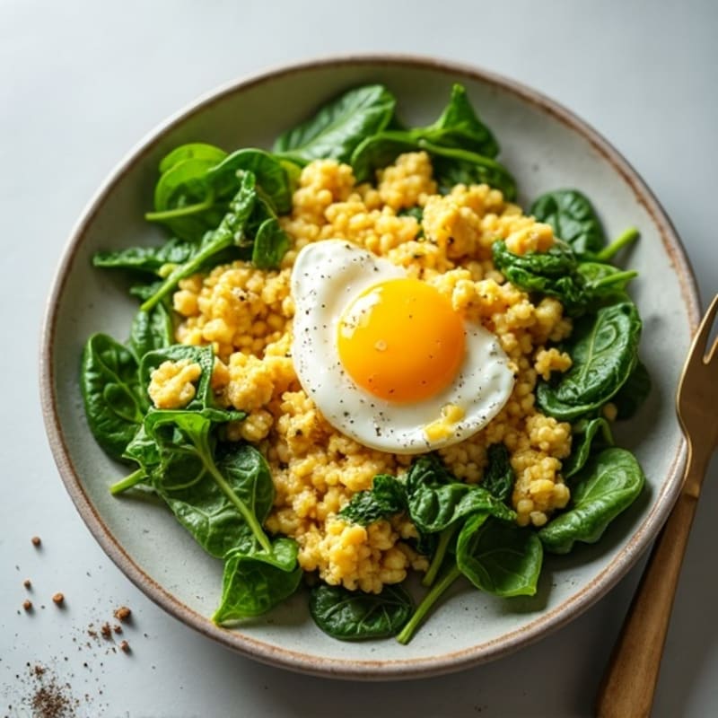 Fluffy Egg and Spinach Scramble with Avocado