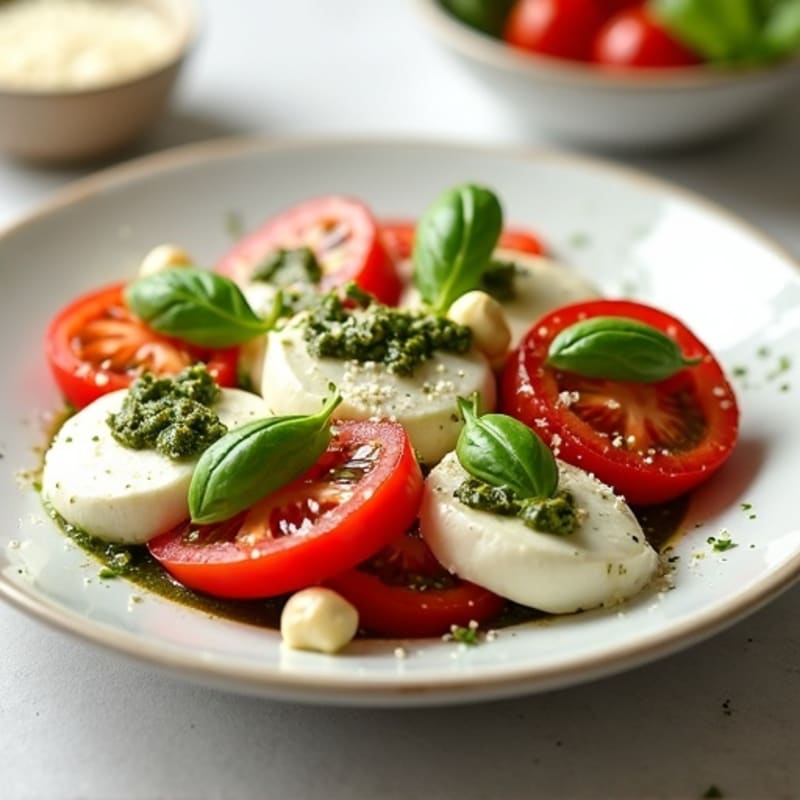 Fresh Tomato and Creamy Mozzarella Salad with Basil Pesto