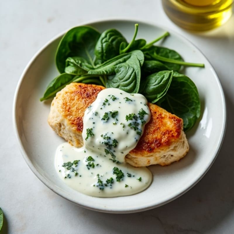 Oven-Baked Chicken with Creamy Spinach Cottage Cheese Sauce