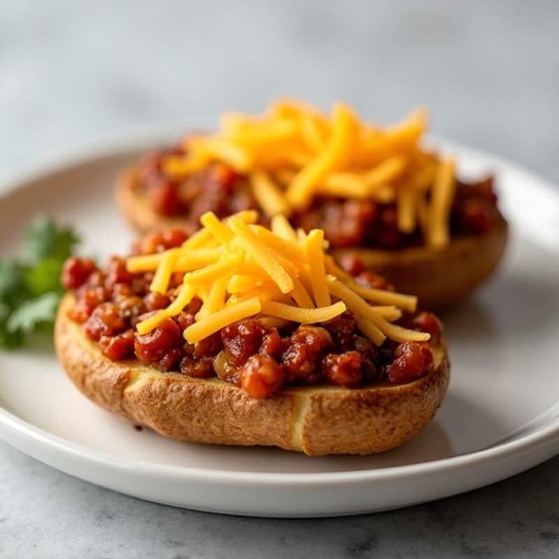 Crispy Baked Potato Skins with Lean Chili and Sharp Cheddar