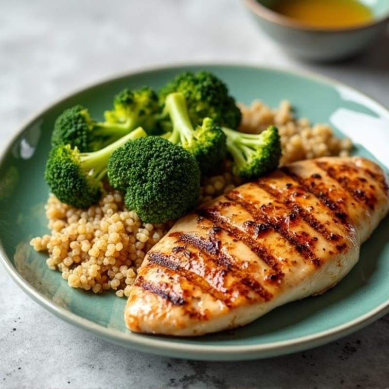 Grilled Chicken Breast with Roasted Broccoli and Quinoa