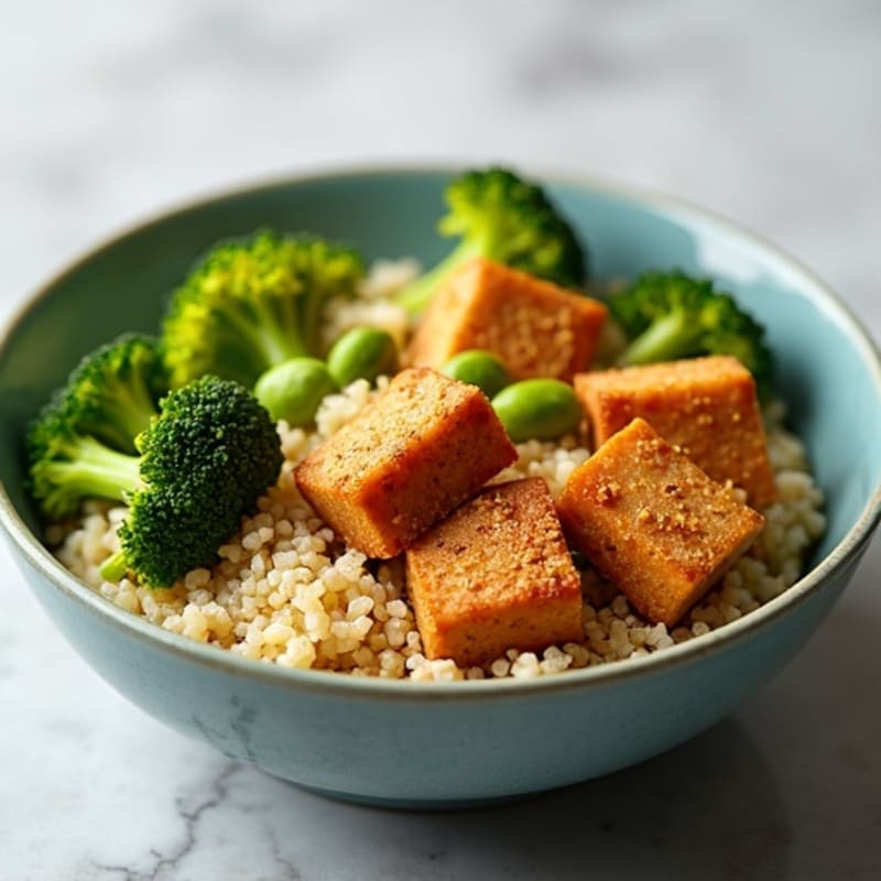 Crispy Tofu and Quinoa Power Bowl with Roasted Broccoli