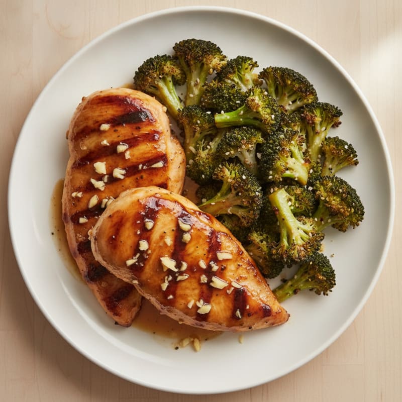 Garlic Soy Grilled Chicken Breast with Roasted Broccoli