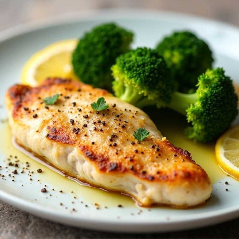 Lemon Garlic Seared Chicken Breast with Steamed Broccoli