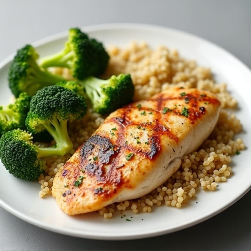 Grilled Chicken Breast with Quinoa and Roasted Broccoli