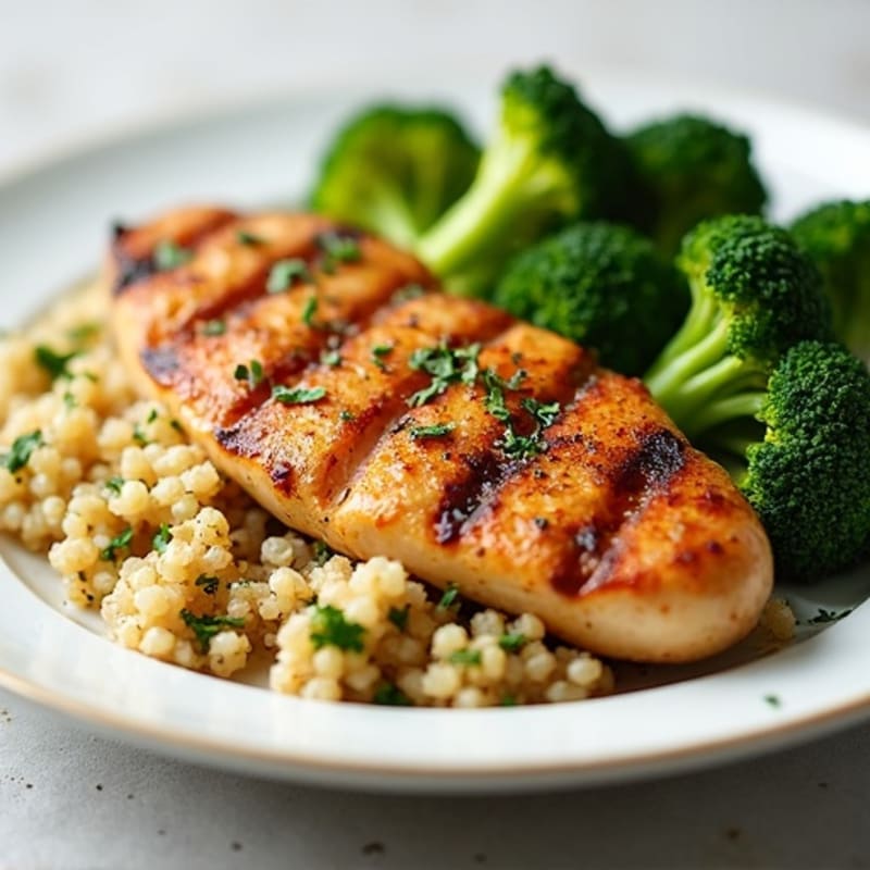 Grilled Chicken Breast with Quinoa and Roasted Broccoli