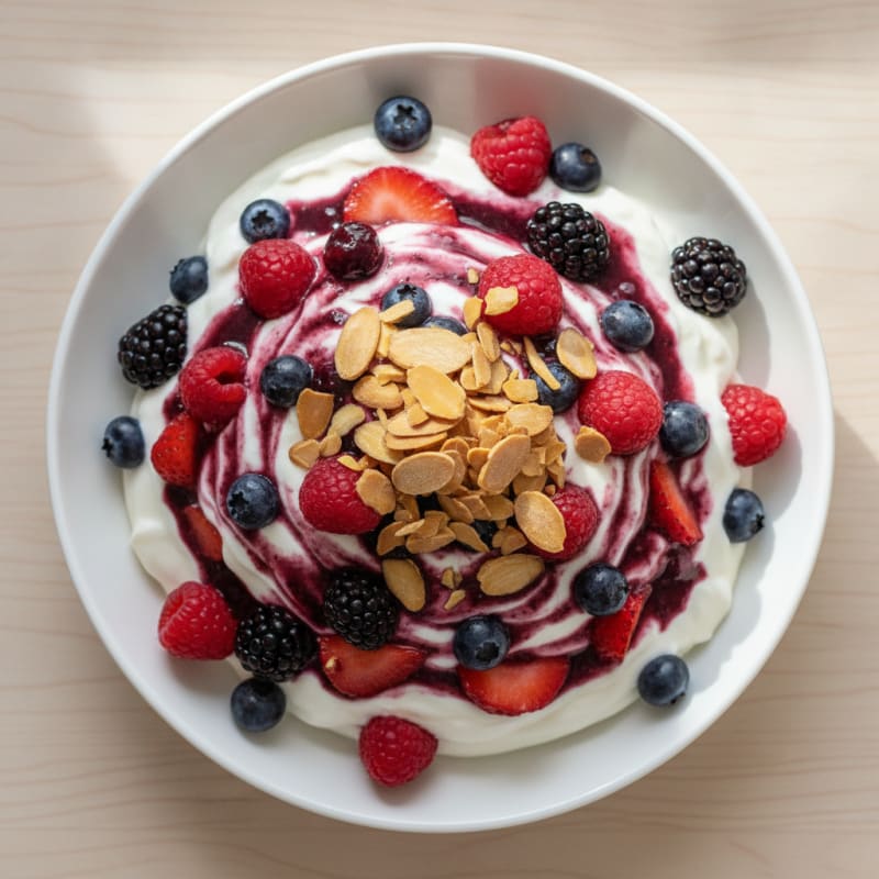 Greek Yogurt Protein Parfait with Mixed Berries and Almonds