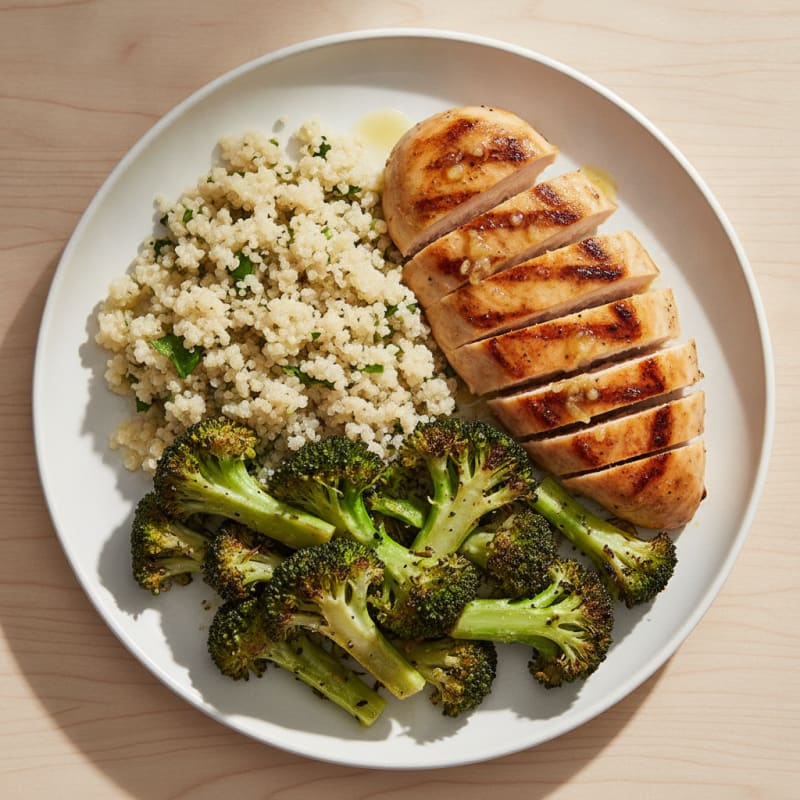 Grilled Chicken Breast with Quinoa and Roasted Broccoli