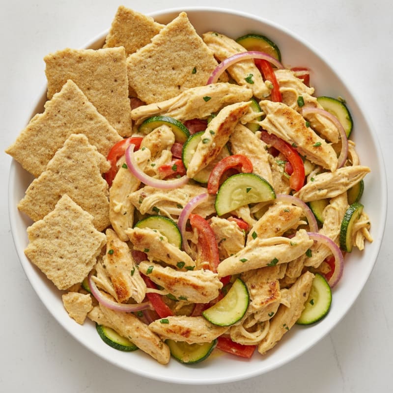 Shredded Chicken with Garden Vegetables and Crackers