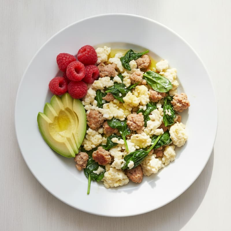 Egg White Scramble with Turkey Sausage and Spinach