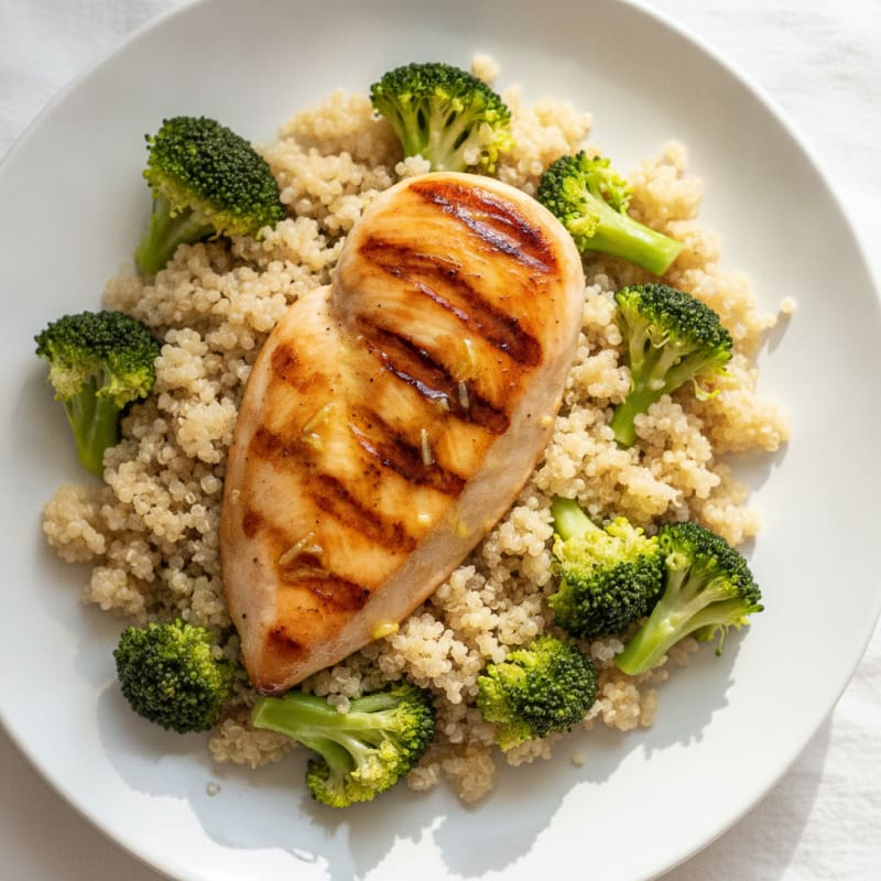 Grilled Chicken Breast with Quinoa and Steamed Broccoli