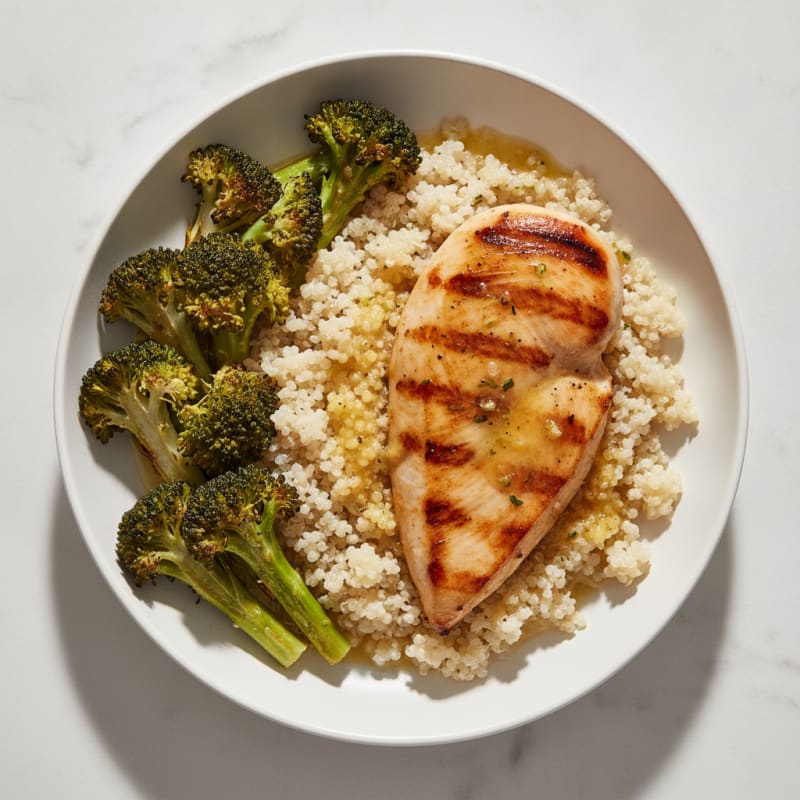 Grilled Chicken Breast with Quinoa and Roasted Broccoli