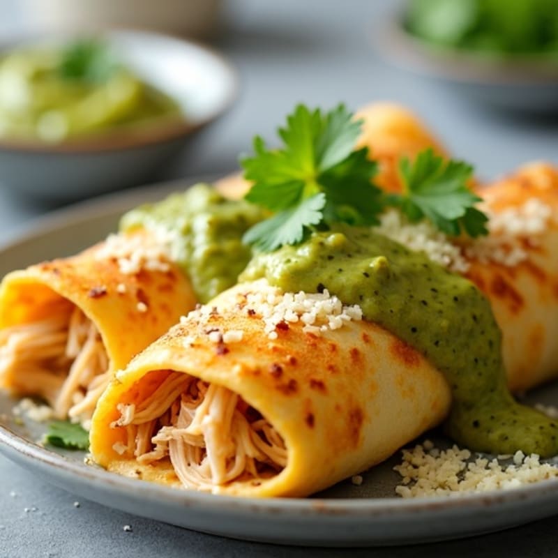 Salsa Verde Shredded Chicken Enchiladas