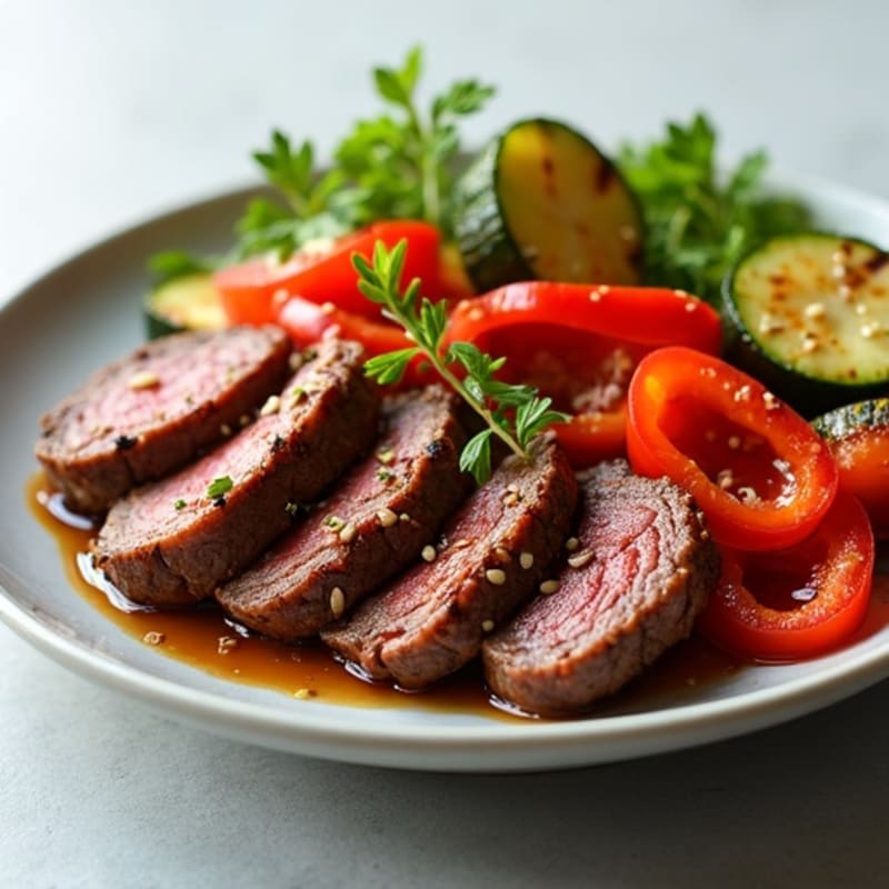 Sweet-Savory Sesame Beef with Charred Vegetables