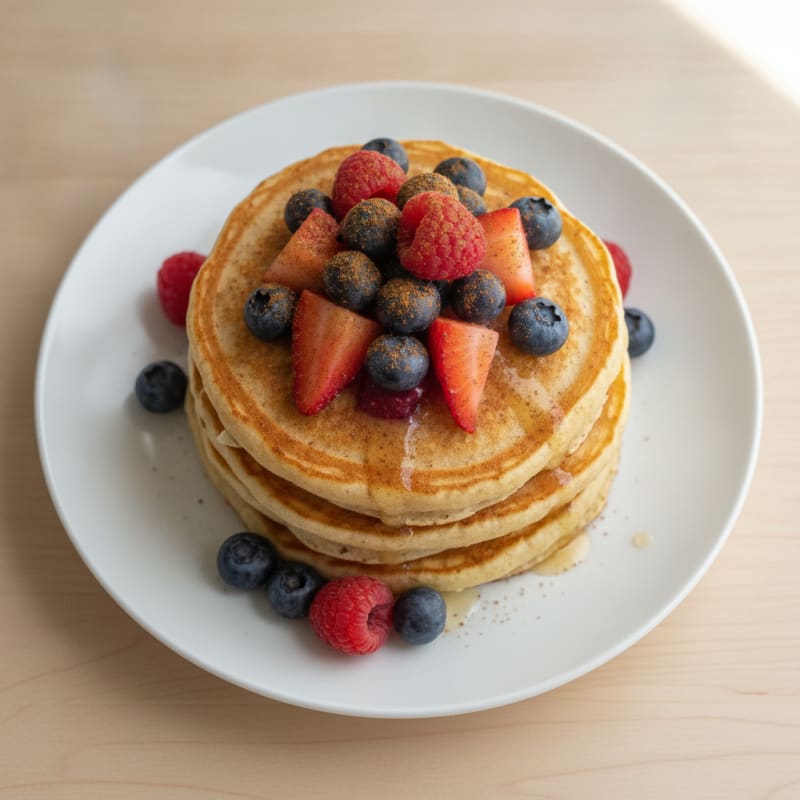 Fluffy Buttermilk-Style Protein Pancakes with Berries