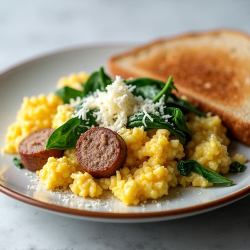 Egg White Spinach Scramble with Turkey Sausage