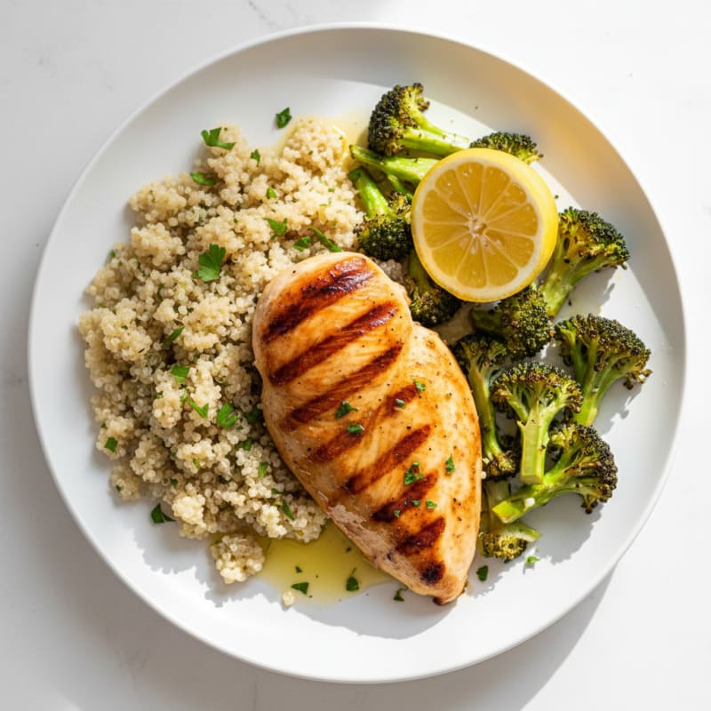 Grilled Chicken Breast with Quinoa and Roasted Broccoli