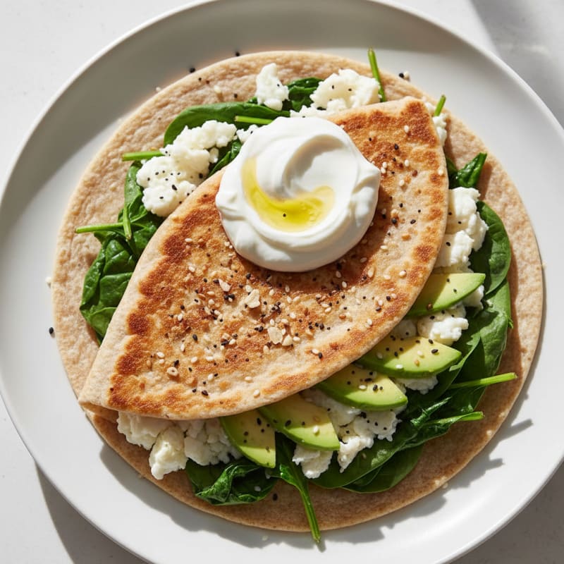 Crispy Egg White and Spinach Wrap with Greek Yogurt