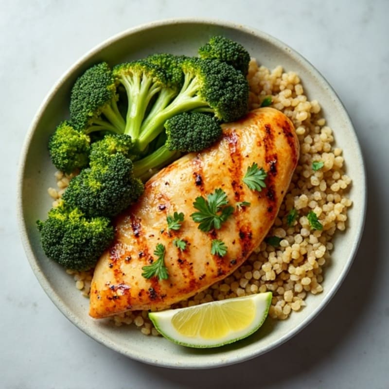 Grilled Chicken Breast with Quinoa and Roasted Broccoli