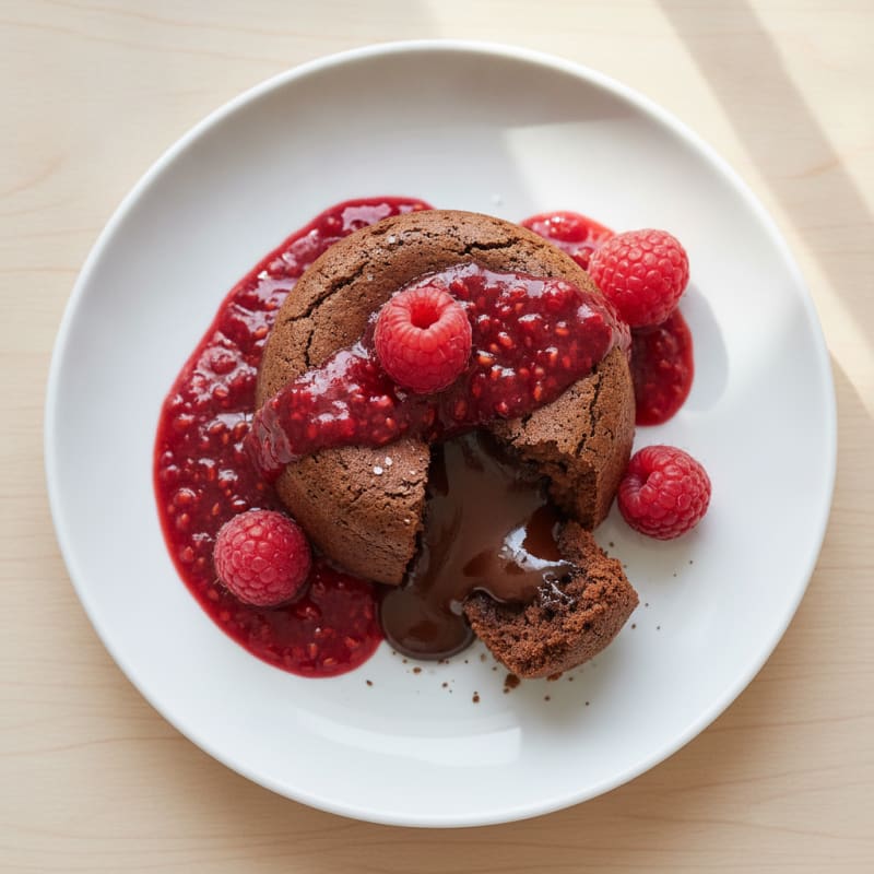 Chocolate Lava Cake with Raspberry Coulis