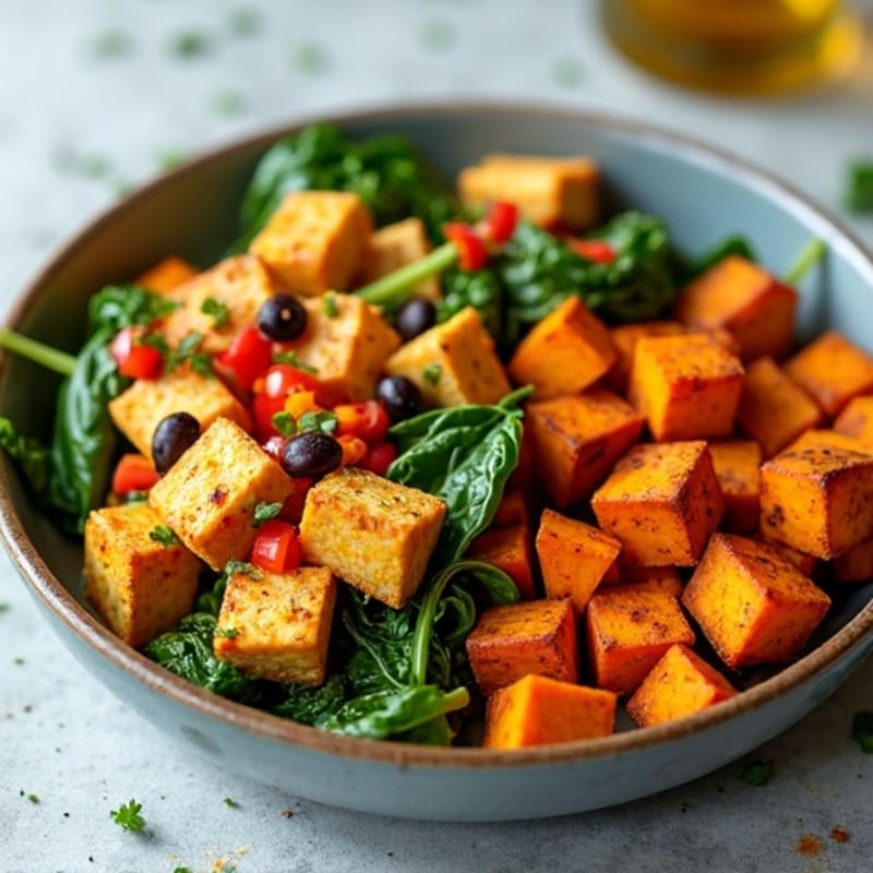 Crispy Tofu Scramble with Roasted Sweet Potatoes