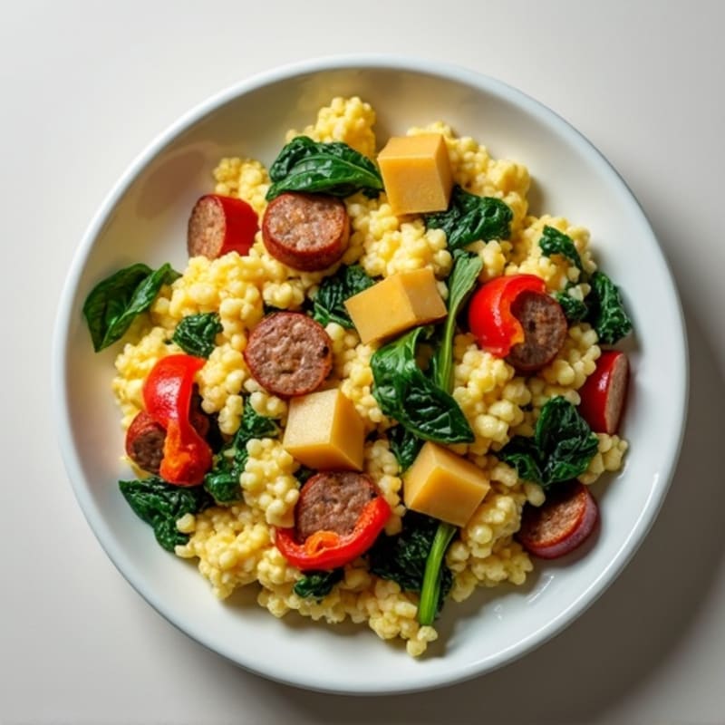 Egg White Spinach Scramble with Turkey Sausage
