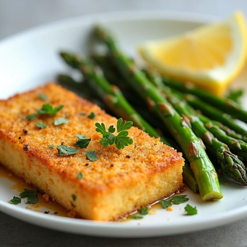 Lemon-Herb Crispy Tofu with Roasted Asparagus