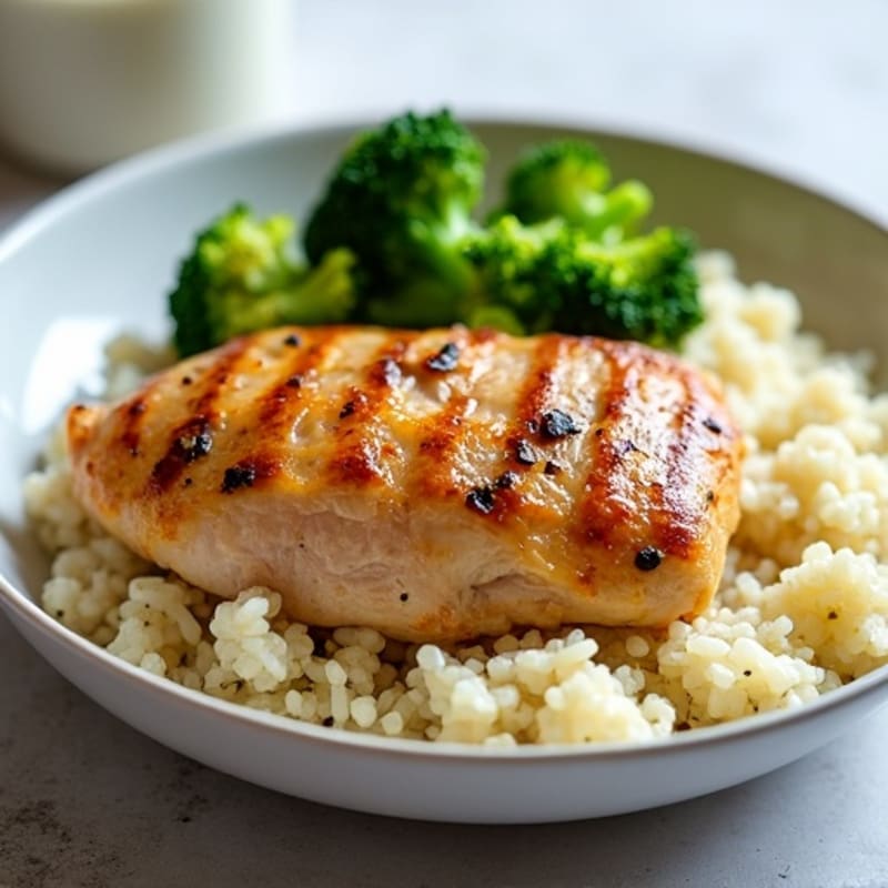 Grilled Chicken Breast with Steamed Broccoli and Cauliflower Rice