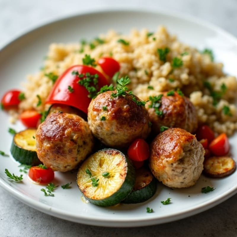 Lean Turkey Meatballs with Roasted Vegetables and Quinoa