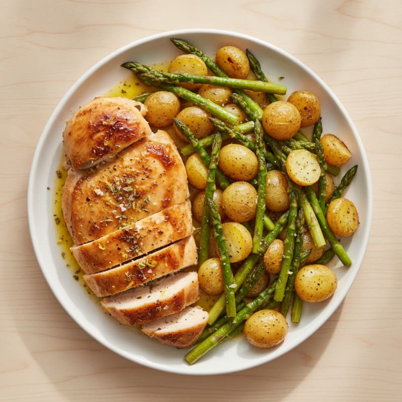 Lemon Herb Roasted Chicken with Asparagus