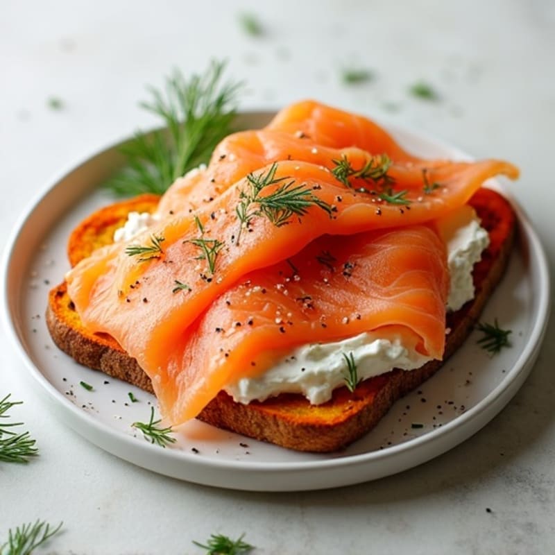 Smoked Salmon with Creamy Dill Cottage Cheese and Crispy Everything Bagel Sweet Potato Toast