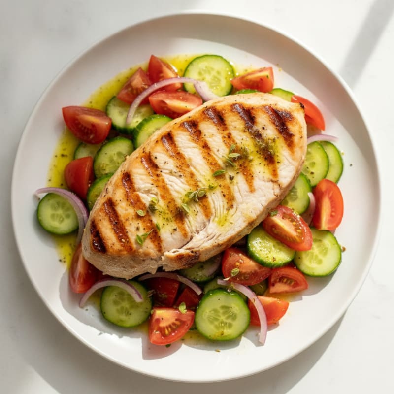 Grilled Turkey Breast with Cucumber Tomato Salad