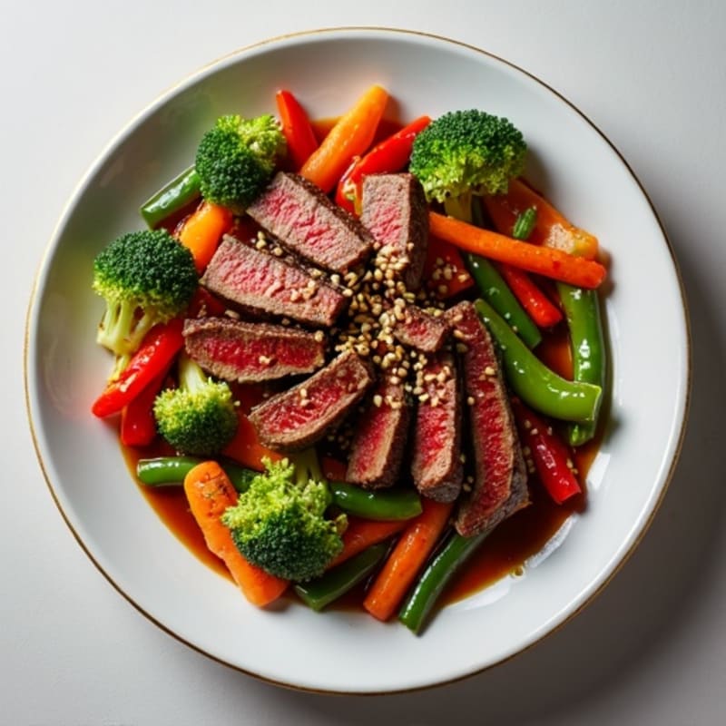 Sweet-Savory Sesame Beef with Charred Vegetables