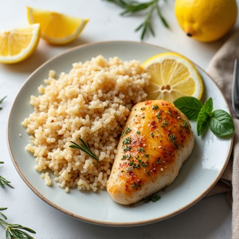 Lemon Herb Roasted Chicken with Fluffy Brown Rice
